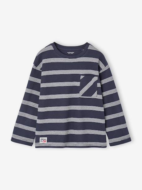 Tee-shirt manches longues effet rayé garçon marine+rayé blanc - vertbaudet enfant 
