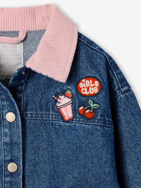 Denim jacket with corduroy collar for girls medium blue - vertbaudet enfant 