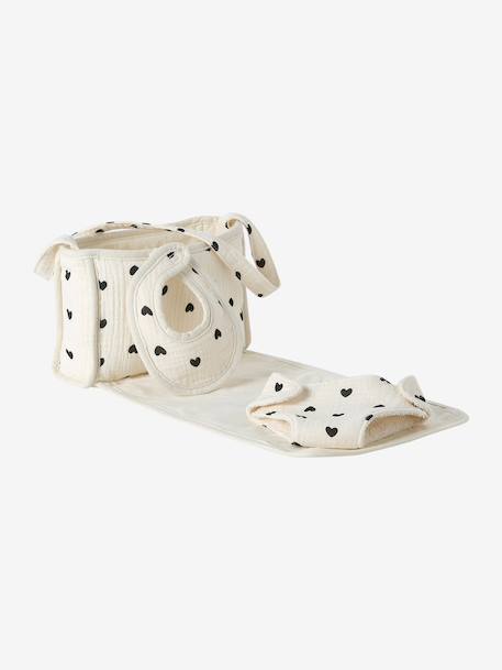 Premium Doll Changing Bag + Nappy + Bib black+ecru+red - vertbaudet enfant 