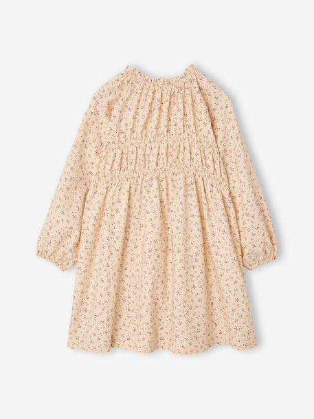 Short dress with long sleeves for girls cinnamon+ecru - vertbaudet enfant 