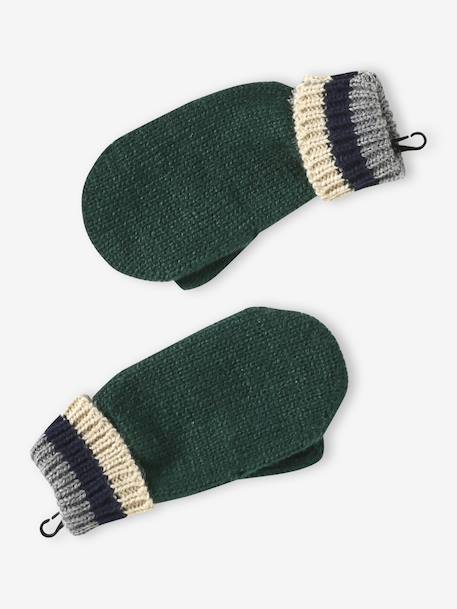 Tricolour Set for Boys: Beanie + Snood + Mittens/Gloves green+night blue - vertbaudet enfant 