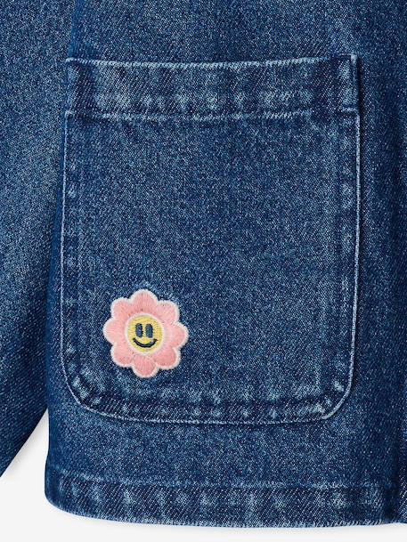 Denim jacket with corduroy collar for girls medium blue - vertbaudet enfant 