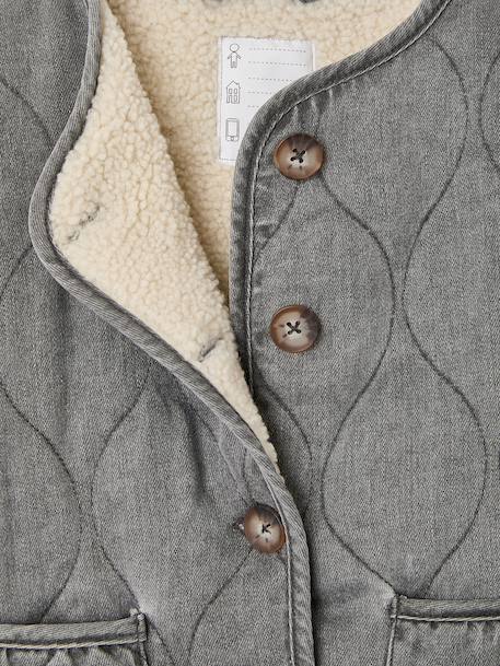 Girl's sherpa-lined quilted jacket anthracite+rose - vertbaudet enfant 