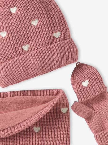 3-piece knit hat, snood and mittens set for girls rose - vertbaudet enfant 