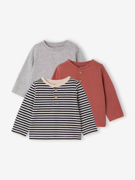 Lot de 3 tee-shirts bébé noix de pécan+terracotta - vertbaudet enfant 