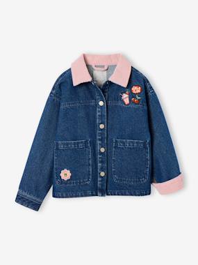 Fille-Veste denim fille col velours