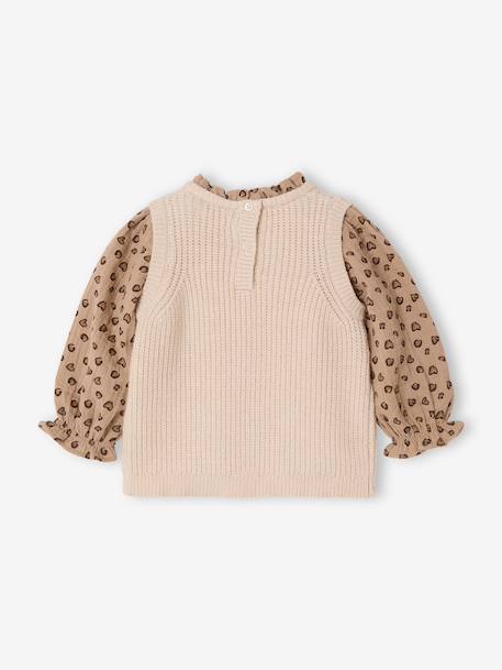 Pull 2 en 1 bébé bleu ciel+écru+rose poudré - vertbaudet enfant 