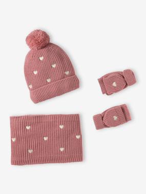 Girls-3-piece knit hat, snood and mittens set for girls