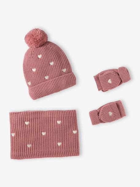 Ensemble fille tricot bonnet, snood et mitaines rose - vertbaudet enfant 