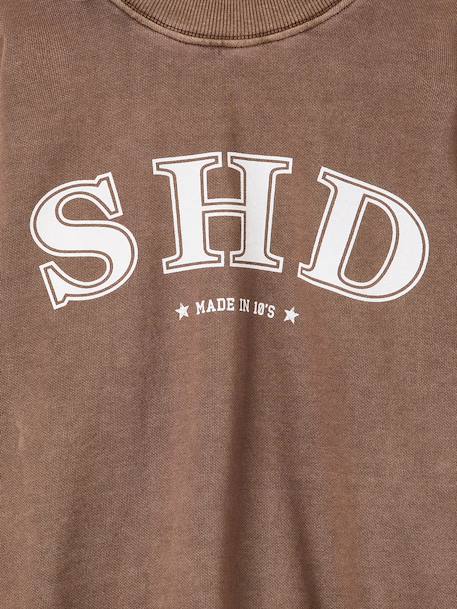 Printed sweatshirt with long sleeves for girls chocolate+grey - vertbaudet enfant 