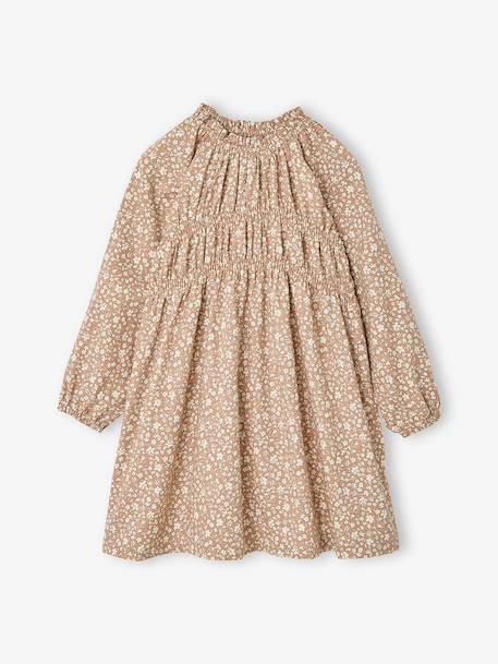 Robe courte fille manches longues cannelle+écru - vertbaudet enfant 