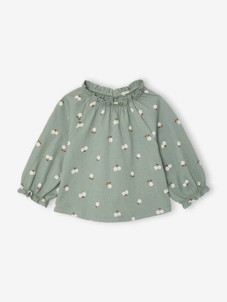 Long-sleeved T-shirt for baby girls sage green+vanilla - vertbaudet enfant 