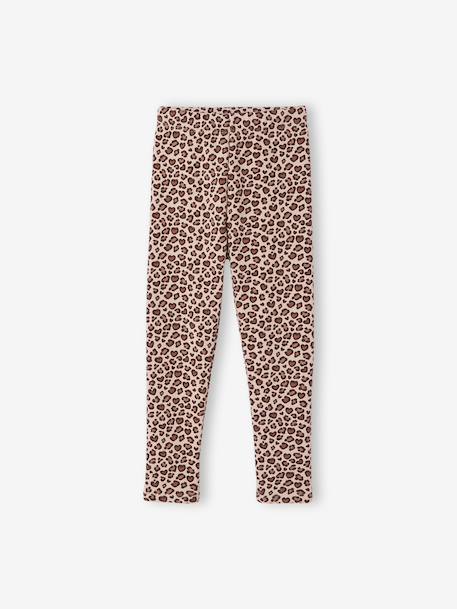 Leggings Lined in Polar Fleece for Girls BROWN LIGHT ALL OVER PRINTED+chocolate+dusky pink+printed grey - vertbaudet enfant 