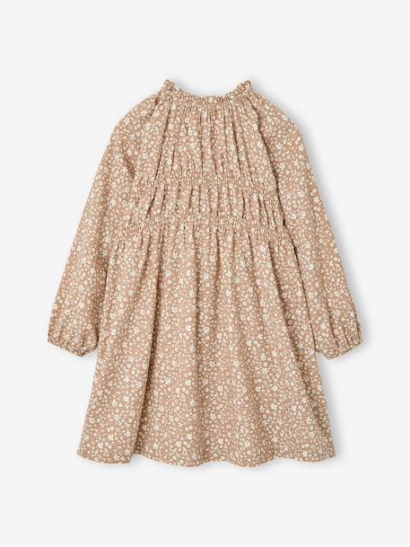 Short dress with long sleeves for girls cinnamon+ecru - vertbaudet enfant 