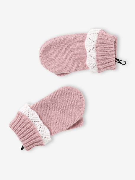 Girls knitted hat, snood and gloves set pale pink - vertbaudet enfant 