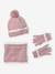 Ensemble fille bonnet, snood et gants en tricot rose pâle - vertbaudet enfant 