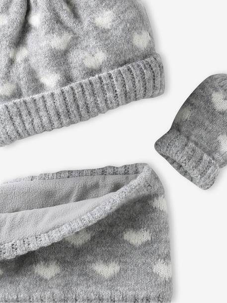 Knitted hat, snood and mittens set for baby girls marl grey - vertbaudet enfant 