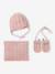 Ensemble bébé fille tricot bonnet snood moufles rose poudré - vertbaudet enfant 