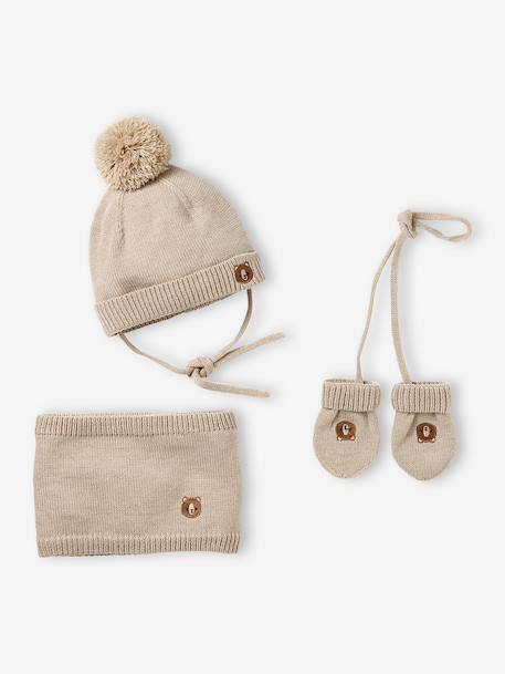 Baby hat, snood and mittens set beige - vertbaudet enfant 