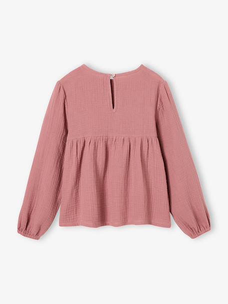 Long-sleeved blouse for girls blush+ecru - vertbaudet enfant 