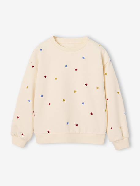 Sweat fille manches longues écru+rose pâle - vertbaudet enfant 