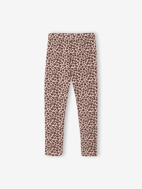 Leggings Lined in Polar Fleece for Girls BROWN LIGHT ALL OVER PRINTED+chocolate+dusky pink+printed grey - vertbaudet enfant 