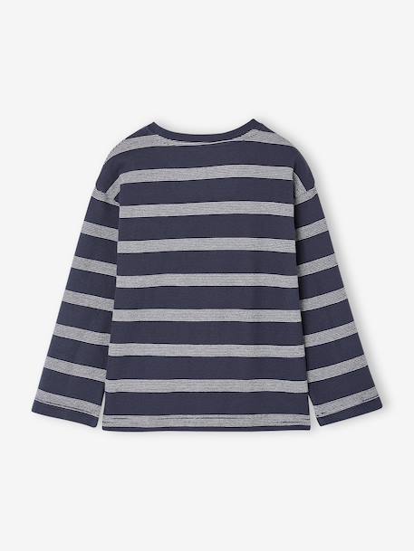 Tee-shirt manches longues effet rayé garçon marine+rayé blanc - vertbaudet enfant 