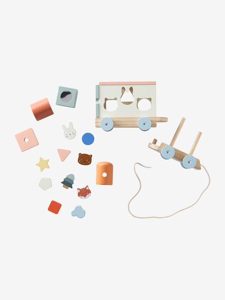 FSC100® Happy Forest wooden pull-along activity train ecru - vertbaudet enfant 