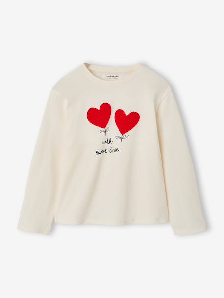 Long-sleeved T-shirt for girls ecru+rosy - vertbaudet enfant 