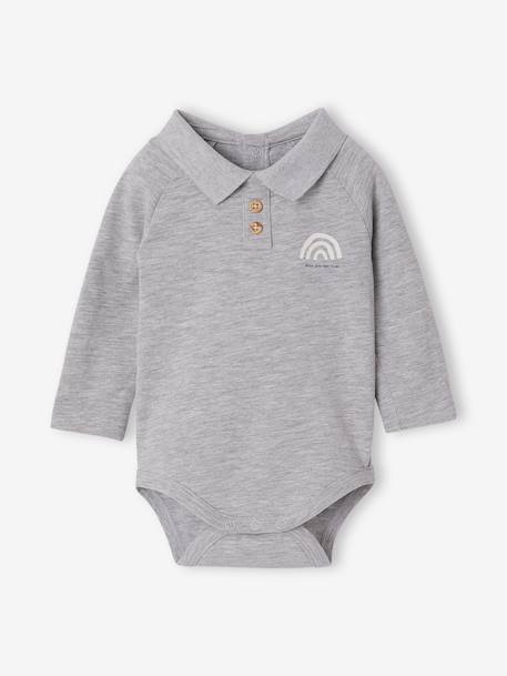 Pack of 2 newborn long-sleeved polo collar bodysuits marl grey - vertbaudet enfant 