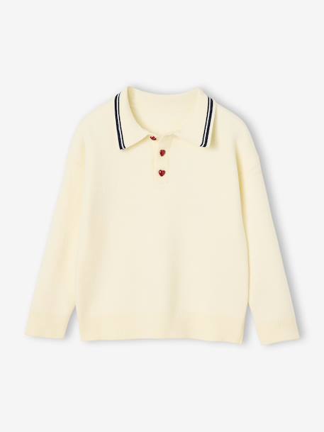 Long-sleeved polo jumper for girls ecru - vertbaudet enfant 