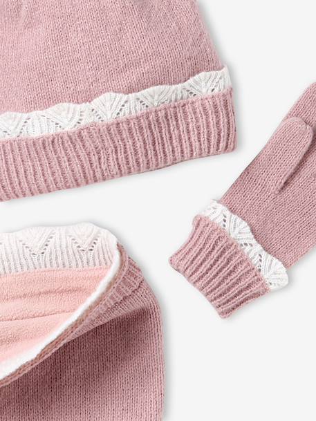 Girls knitted hat, snood and gloves set pale pink - vertbaudet enfant 