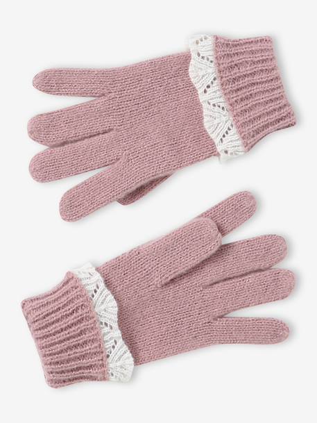 Girls knitted hat, snood and gloves set pale pink - vertbaudet enfant 