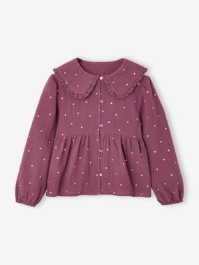 -Chemise fille gaze de coton col brodé