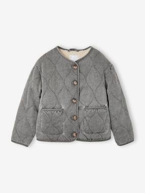 -Girl's sherpa-lined quilted jacket
