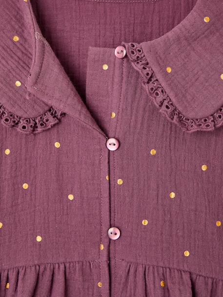 Shirt in Cotton Gauze with Broderie Anglaise Collar, for Girls ecru+plum - vertbaudet enfant 