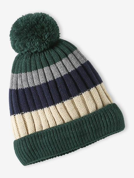 Tricolour Set for Boys: Beanie + Snood + Mittens/Gloves green+night blue - vertbaudet enfant 