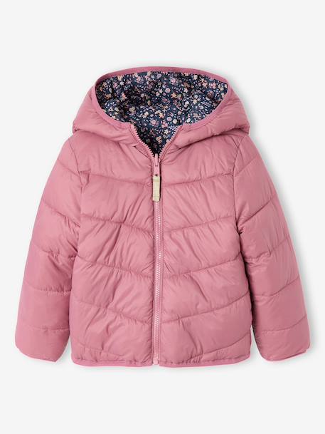 Reversible Lightweight Jacket for Girls anthracite+mauve+pale pink - vertbaudet enfant 