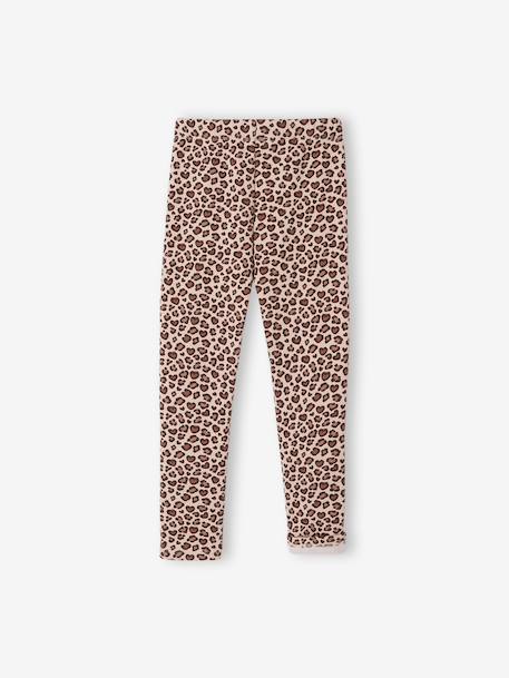 Leggings Lined in Polar Fleece for Girls BROWN LIGHT ALL OVER PRINTED+chocolate+dusky pink+printed grey - vertbaudet enfant 