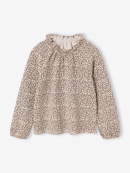 T-shirt fantaisie col élastiqué volanté fille écru+marine+vanille - vertbaudet enfant 