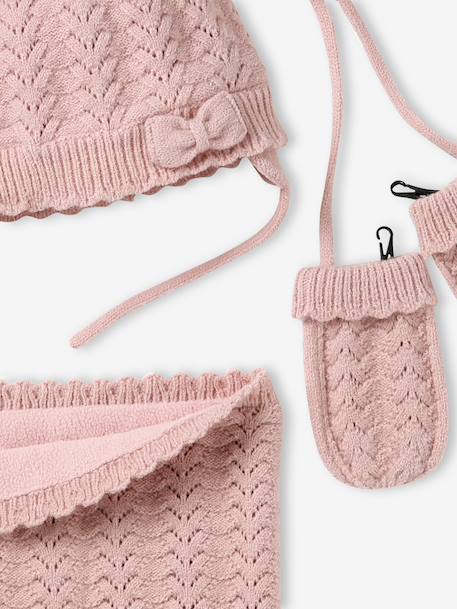 Baby knit hat, snood and mittens set rosy - vertbaudet enfant 