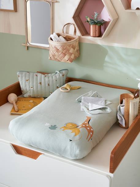 Housse matelas à langer en coton IVOIRE IMPRIME+vert tanzanie - vertbaudet enfant 