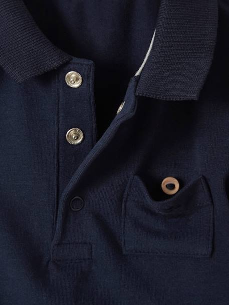 Pack of 2 Bodysuits with Polo Shirt Collar & Pocket, for Newborns Dark Blue+White - vertbaudet enfant 