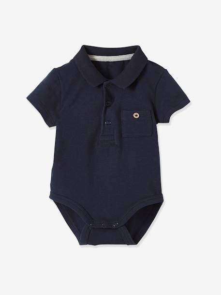 Pack of 2 Bodysuits with Polo Shirt Collar & Pocket, for Newborns Dark Blue+White - vertbaudet enfant 