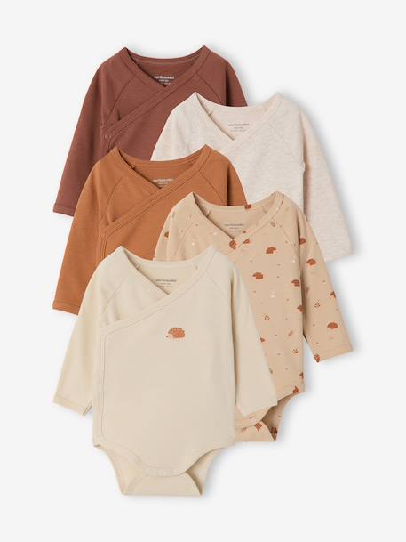 Lot de 5 bodies naissance manches longues beige chiné - vertbaudet enfant 