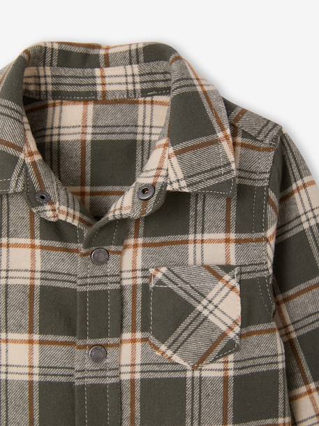 Chequered Flannel Shirt for Babies khaki+navy blue - vertbaudet enfant 