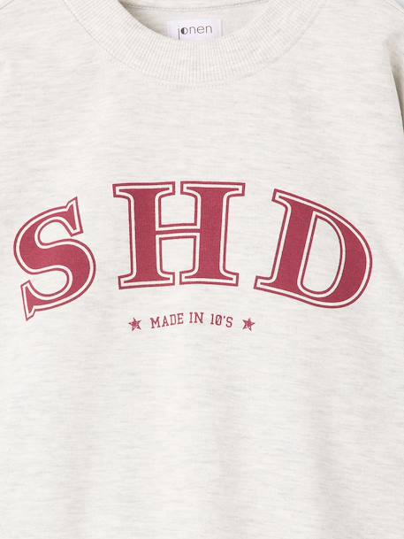 Printed sweatshirt with long sleeves for girls chocolate+grey - vertbaudet enfant 