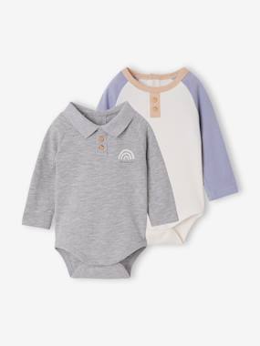 -Pack of 2 newborn long-sleeved polo collar bodysuits