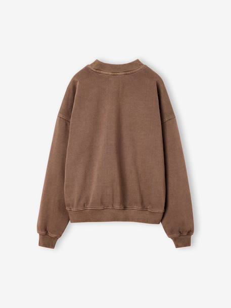 Printed sweatshirt with long sleeves for girls chocolate+grey - vertbaudet enfant 