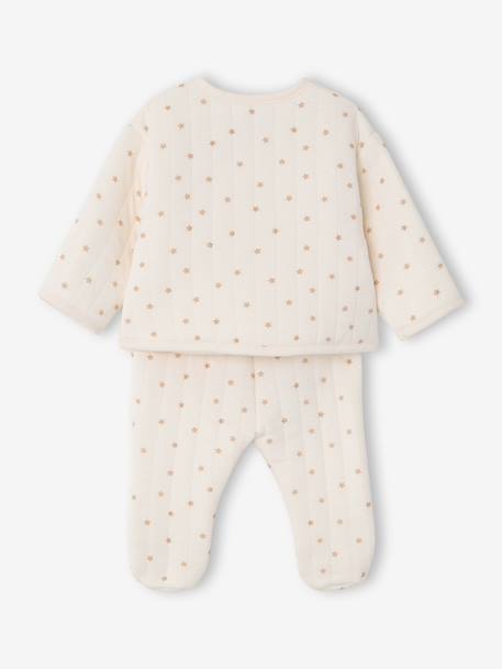 Quilted Set: Cardigan + Fully Printed Footed Trousers ecru+rose+vanilla - vertbaudet enfant 